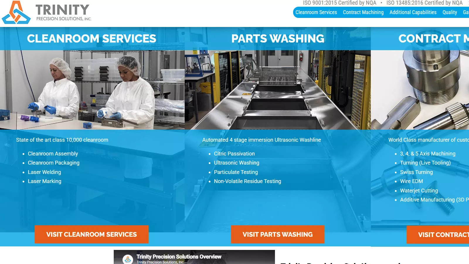 Trinity Precision Solutions precision components, machining, and cleanroom assembly services